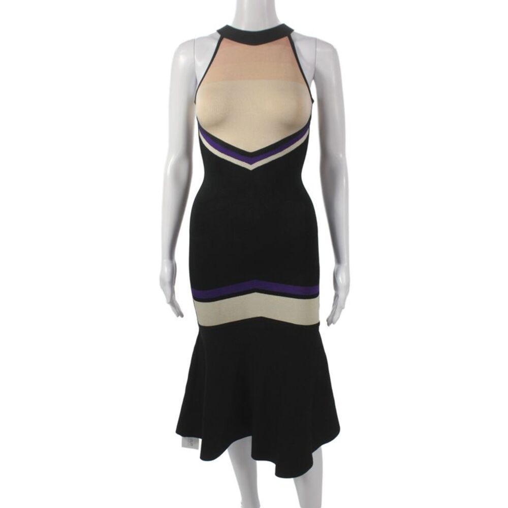 David Koma Womens Beige Fit & Flare Halter Full Length Colorblock Dress Size XS